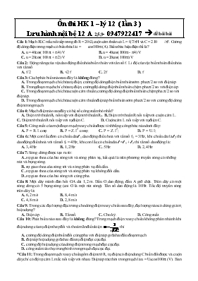Ôn thi học kì 1  Lý 12 ( lần 3 )